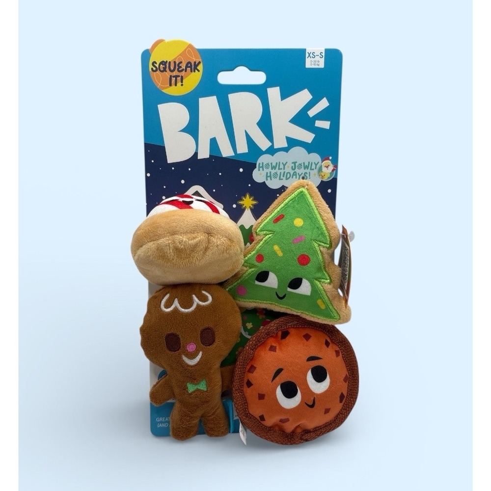 BARK Cafe Workchomp Gingbread Jitterbread Man Dog Toys‎ Plush Squeak Sz XS-S